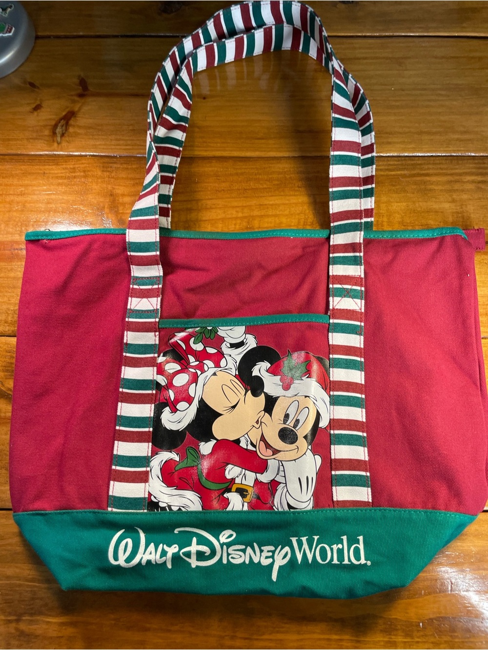 Disney WDW Red & Green Minnie and Mickey Holiday Tote New!